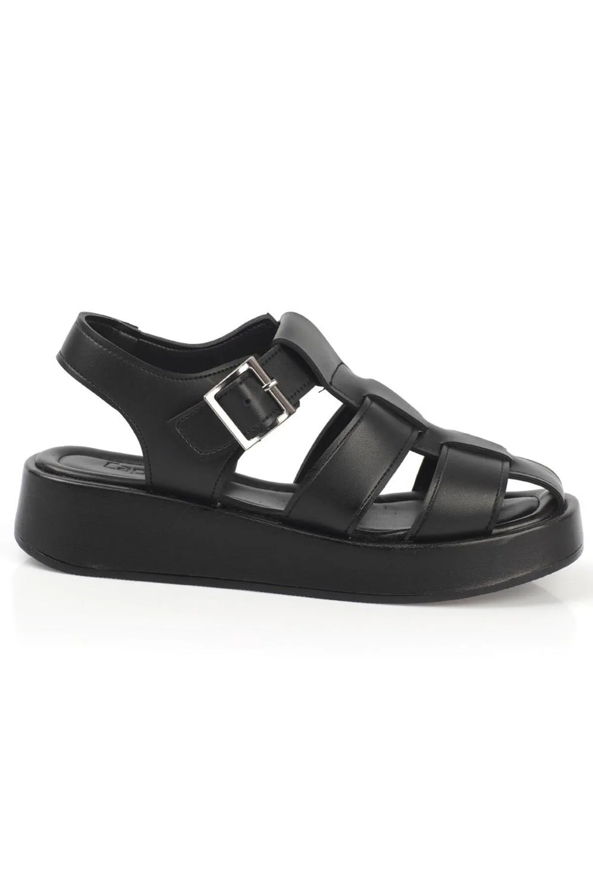 Capone Outfitters  Capone Gladiator Riemchen-Keilabsatz, schwarze Damen-Flatform-Sandalen