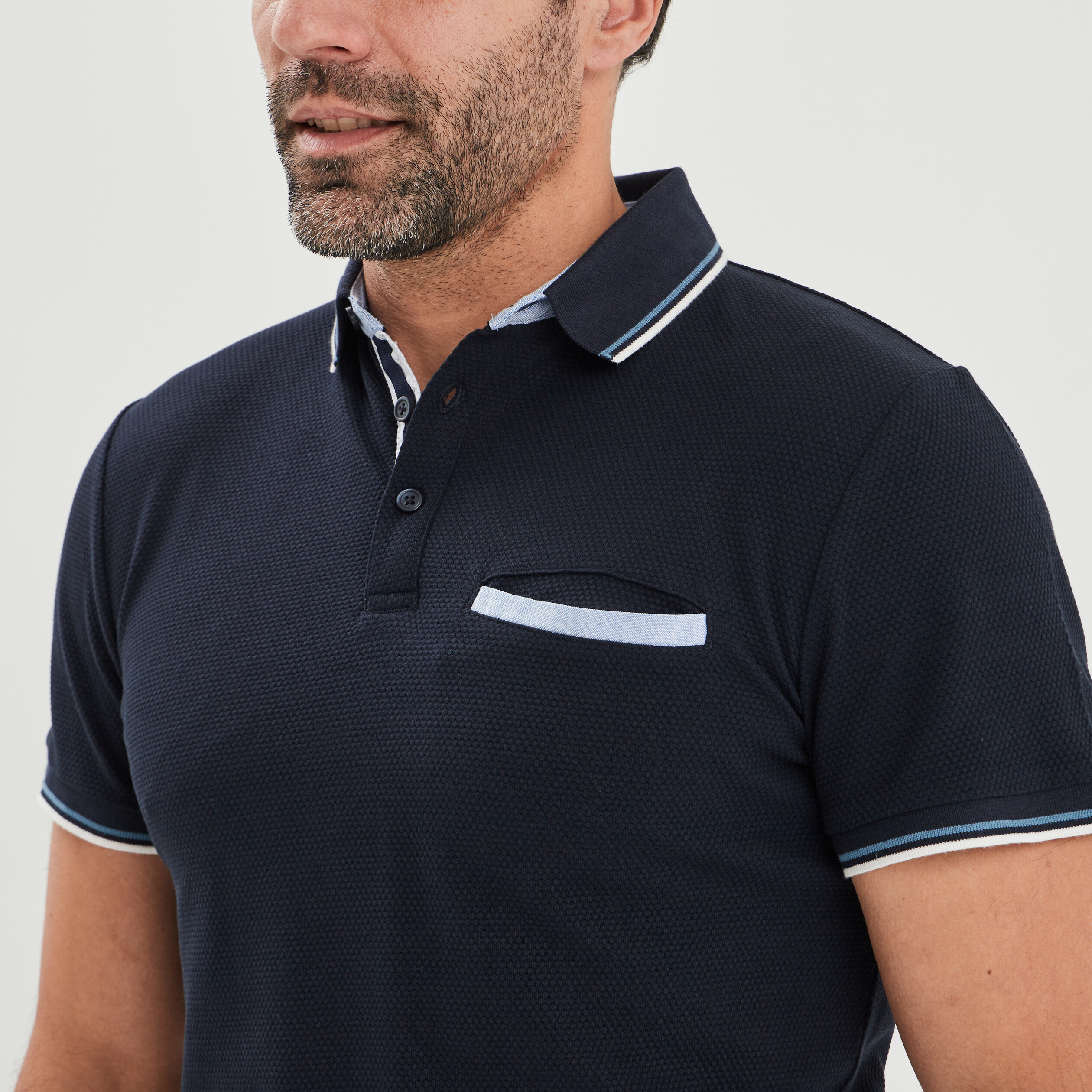 Polo manches courtes 1 poche coton bleu marine homme | La Halle