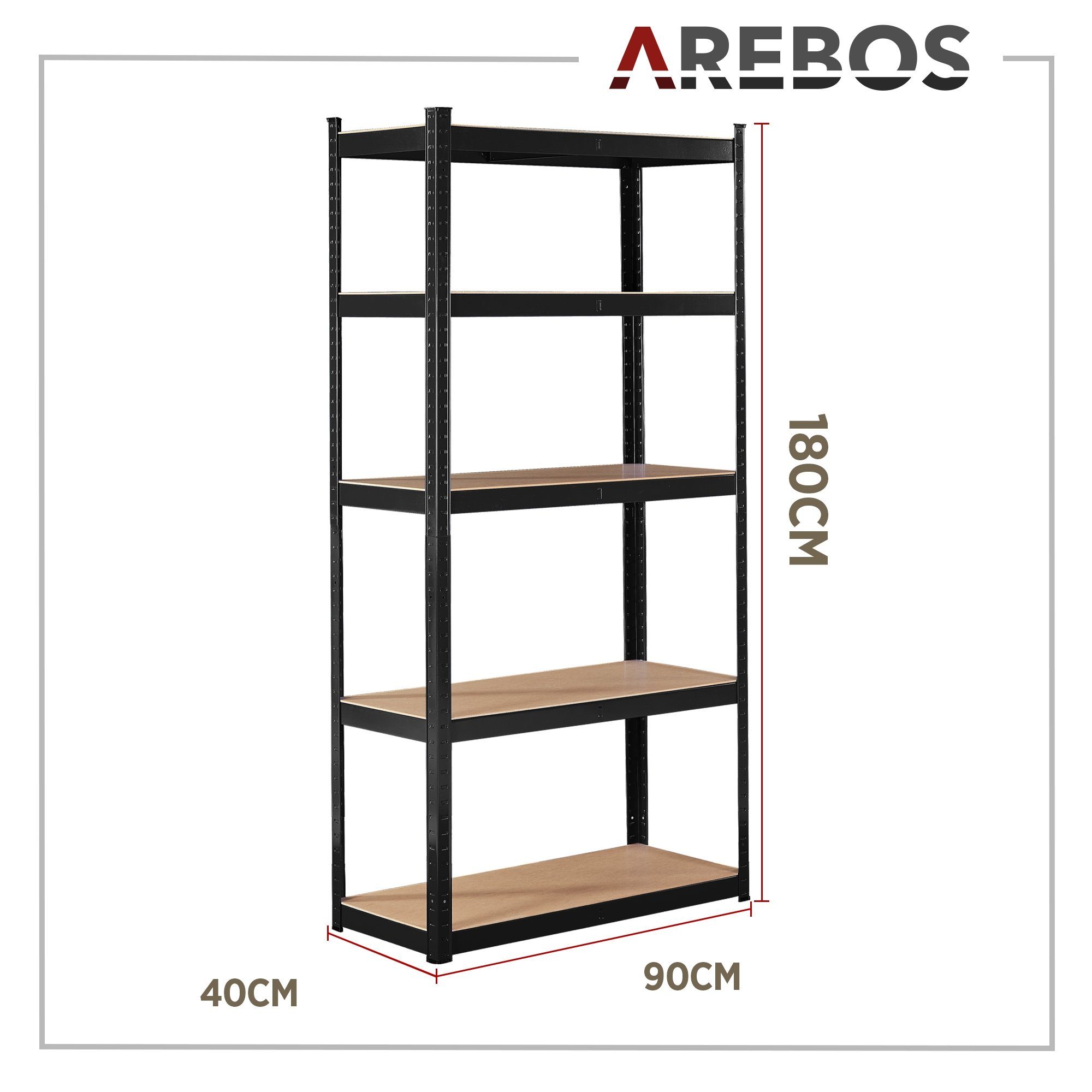 Arebos Schwerlastregal 180 x 90 x 40 cm Kellerregal Steckregal Lagerregal, Set 2-tlg.