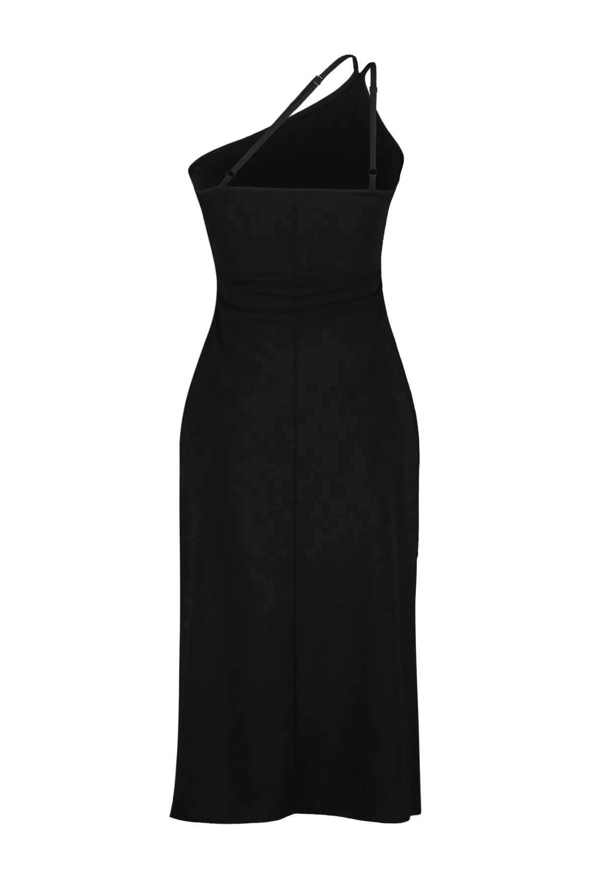Trendyol Collection  Schwarzes Midi-Strickkleid aus Krepp mit Trägern TWOSS23EL02303