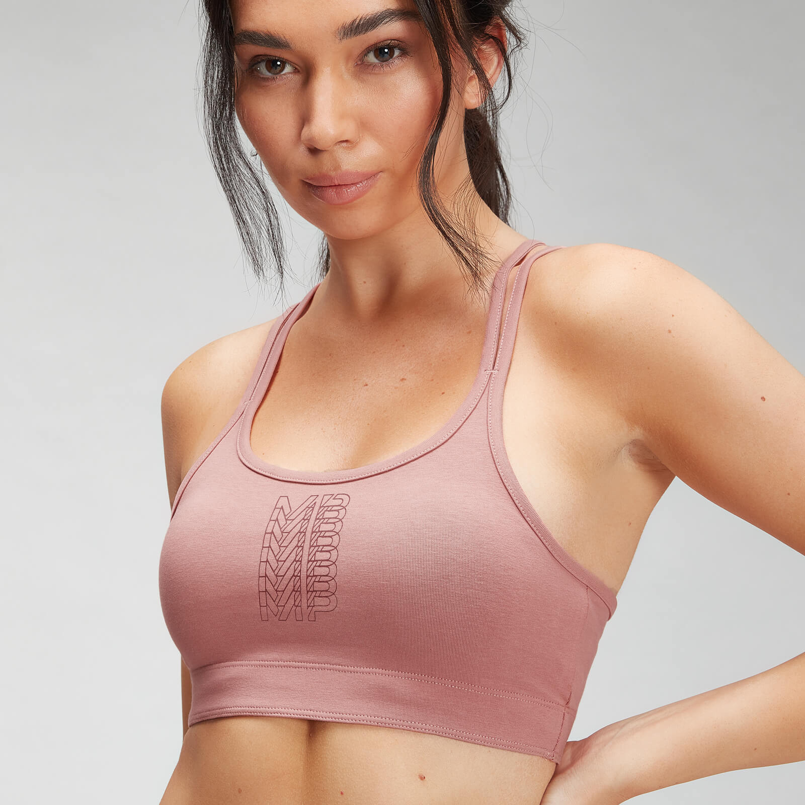 Brassière de sport à imprimé répétitif MP pour femmes – Rose poudré