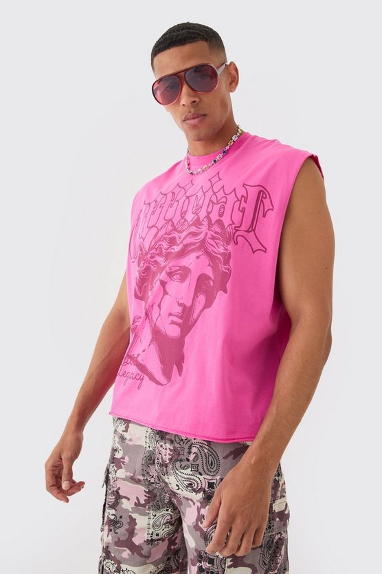 Kastiges Oversize Tanktop mit rohem Saum und Renaissance Print