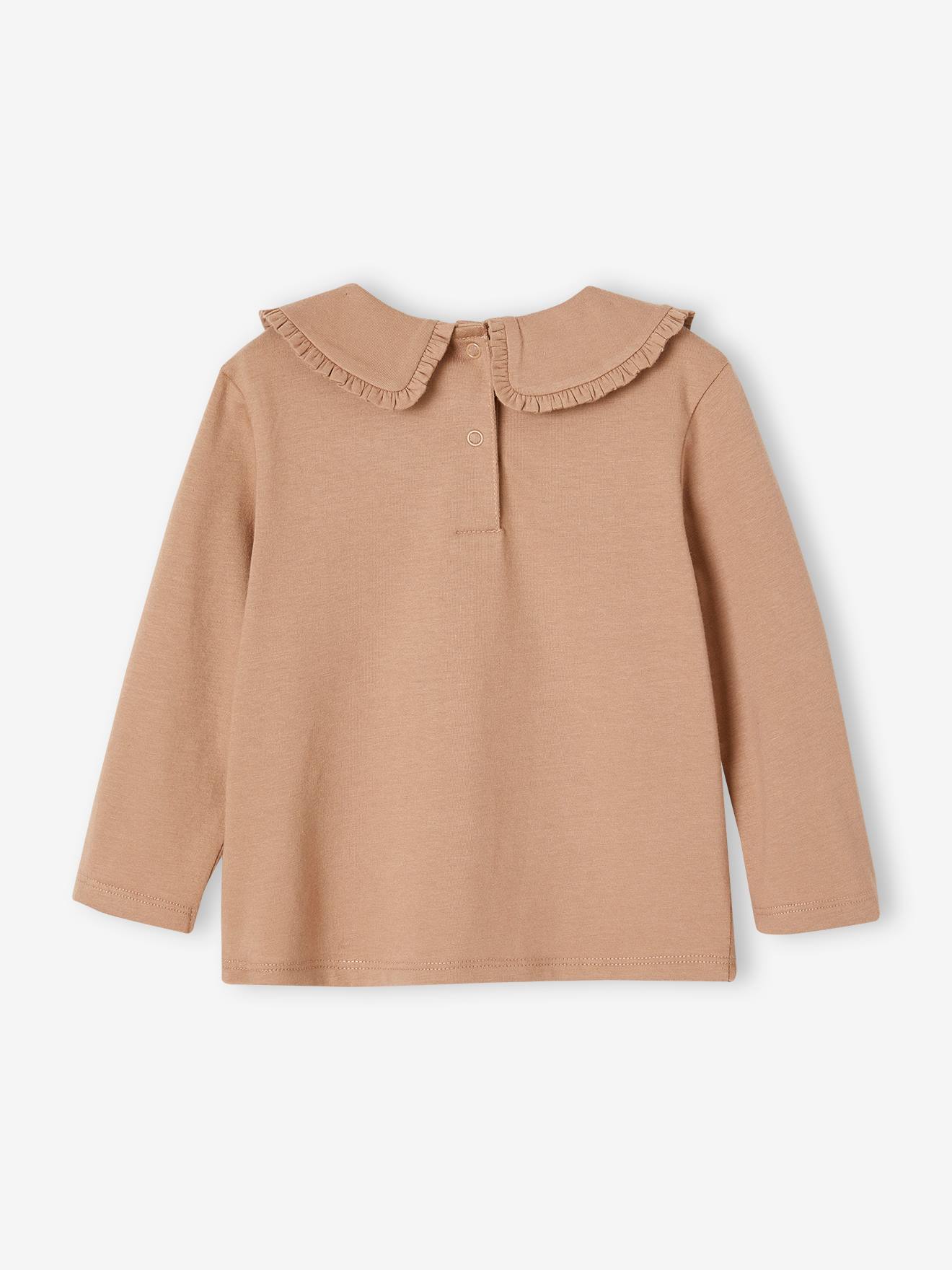 T-shirt manches longues bébé col claudine beige clair