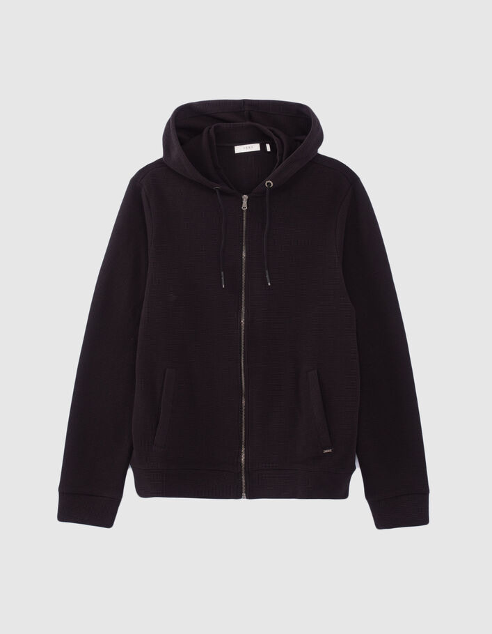 Cardigan noir nid d'abeille à capuche Homme
