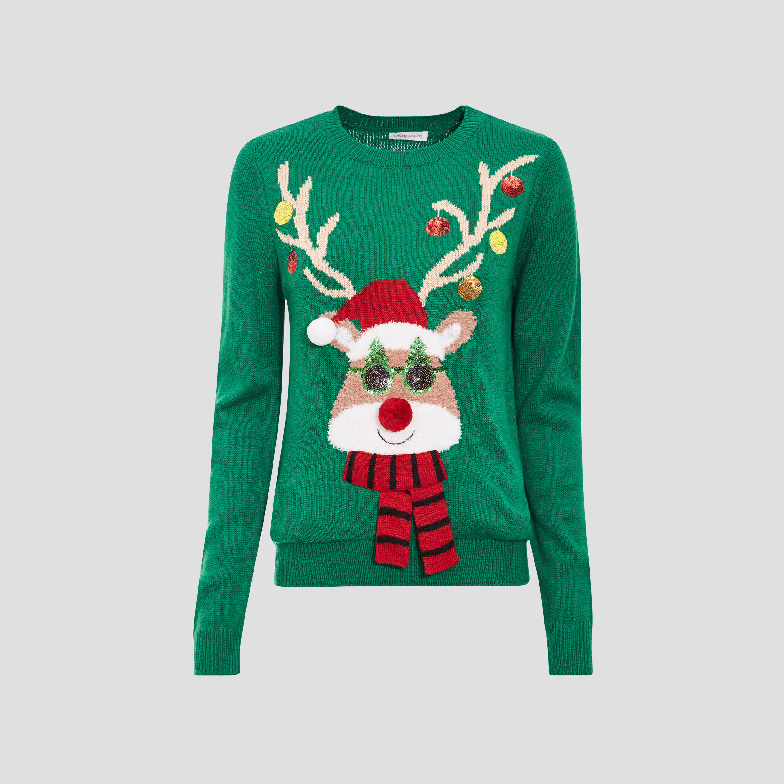 Pull avec sequins vert femme | Cache Cache