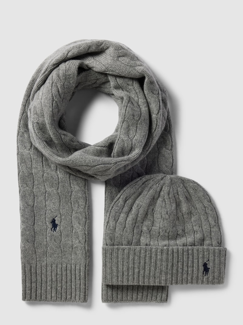 Set aus Kaschmirschal und Beanie mit Geschenkbox in mittelgrau meliert