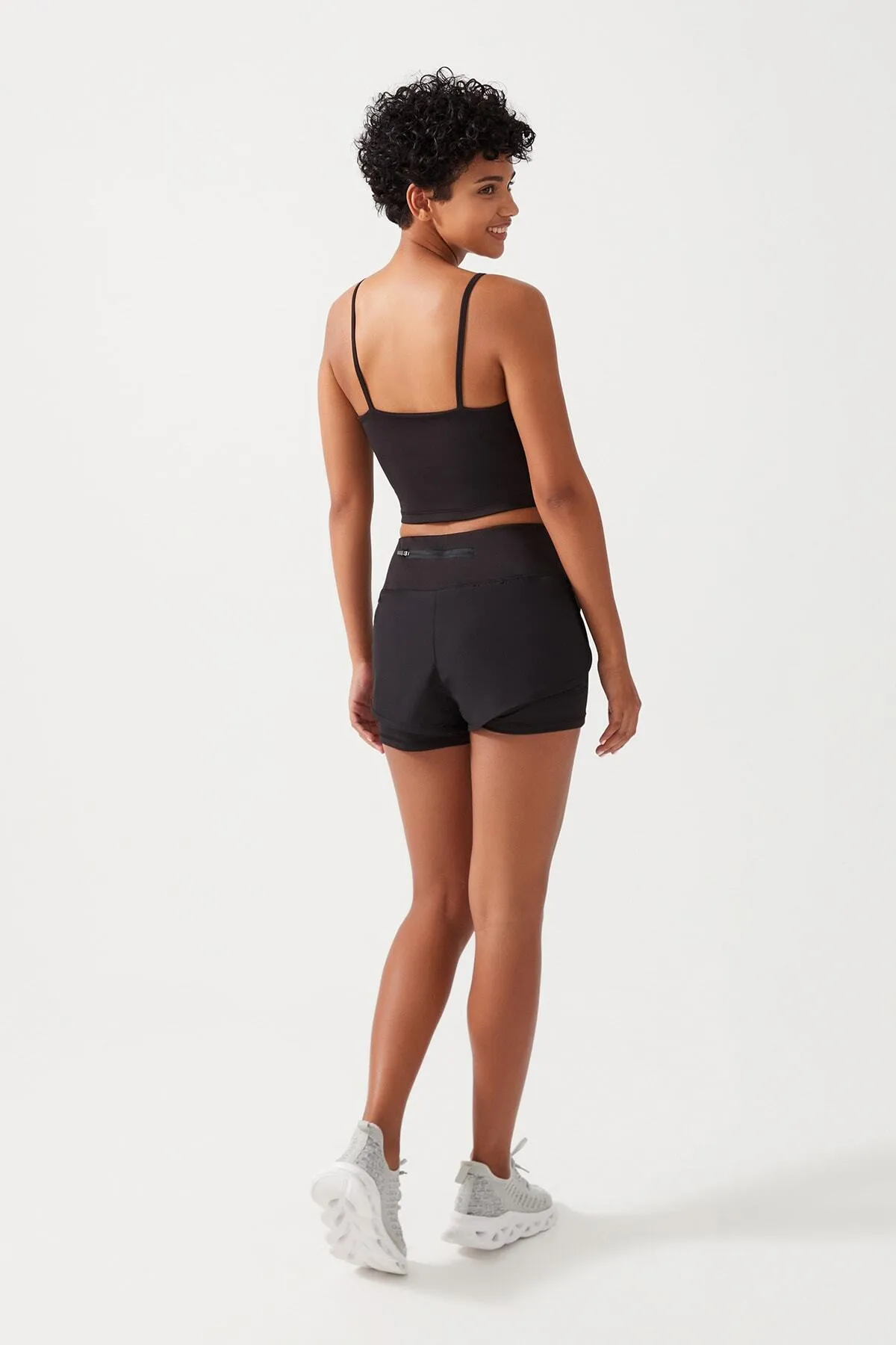 LOS OJOS  Schwarze 2-Lagen-Sportshorts für Damen – Strumpfhose mit Shorts 2in1