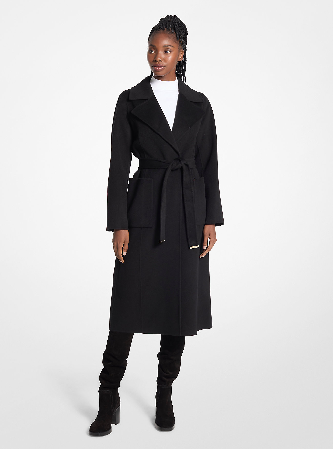 Wool Blend Trench Coat - BLACK