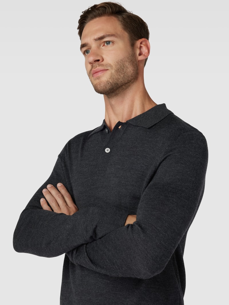 Strickpullover mit Polokragen in anthrazit meliert