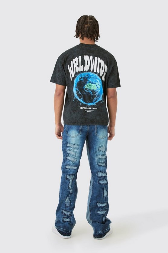 Slim-Fit Schlagjeans mit Rissen