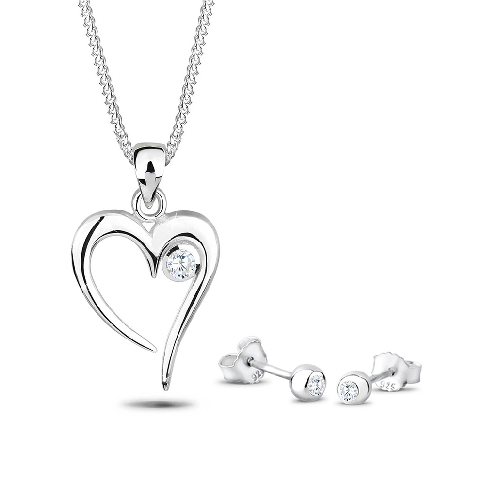 Elli Elli Ensemble de Bijoux Femme Pendentif à Coeur Élégant avec Zircone Cubiques en  Bijoux