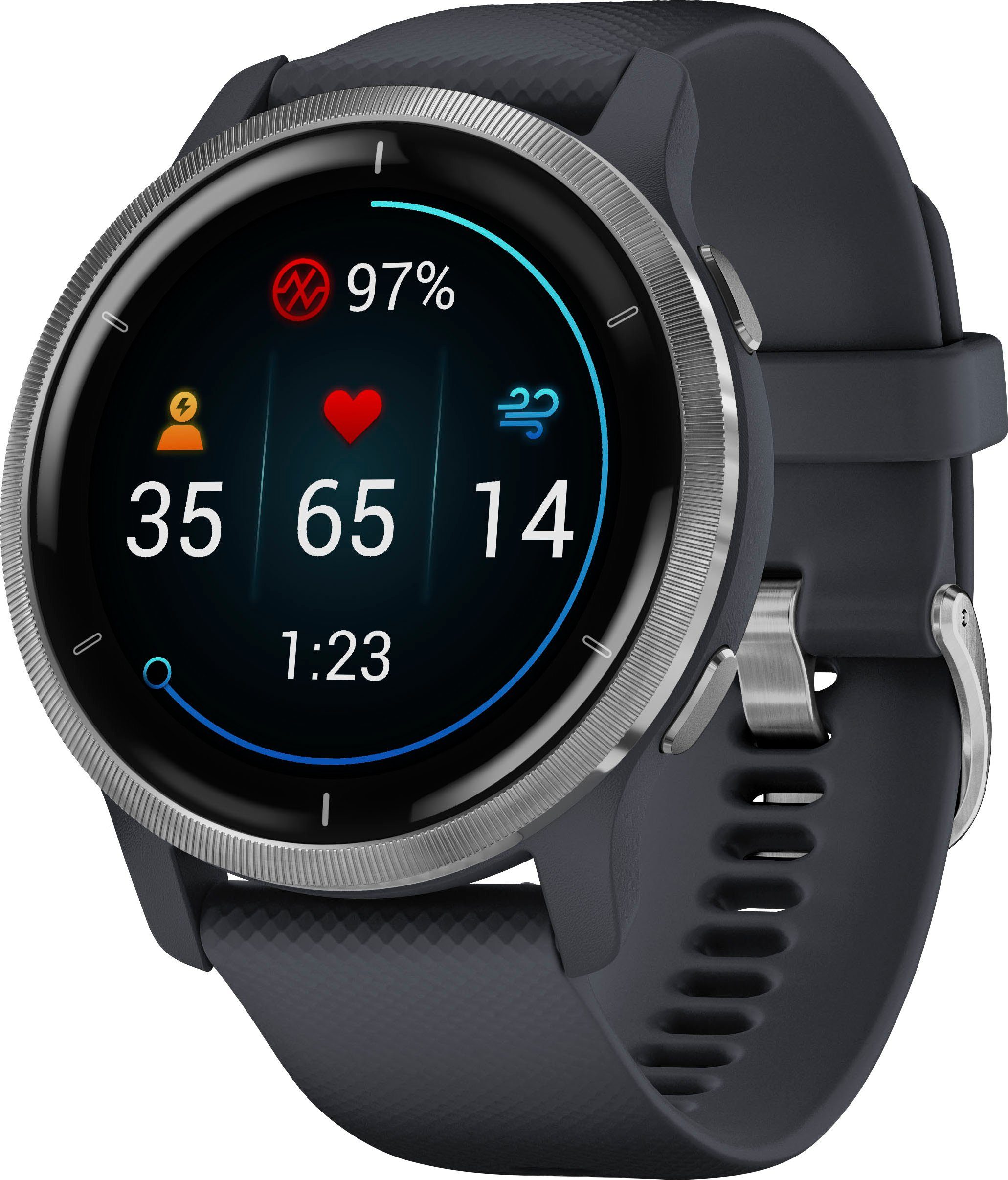 Garmin Venu 2 Smartwatch (3,3 cm/1,3 Zoll), 25 vorinstallierten Sport-Apps