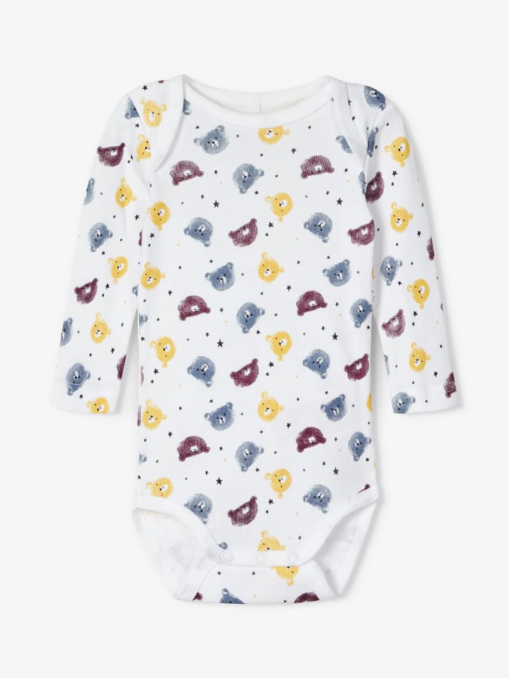 name it 3er Pack Baby langarm Body mit Teddy Motiv in Blau günstig kaufen