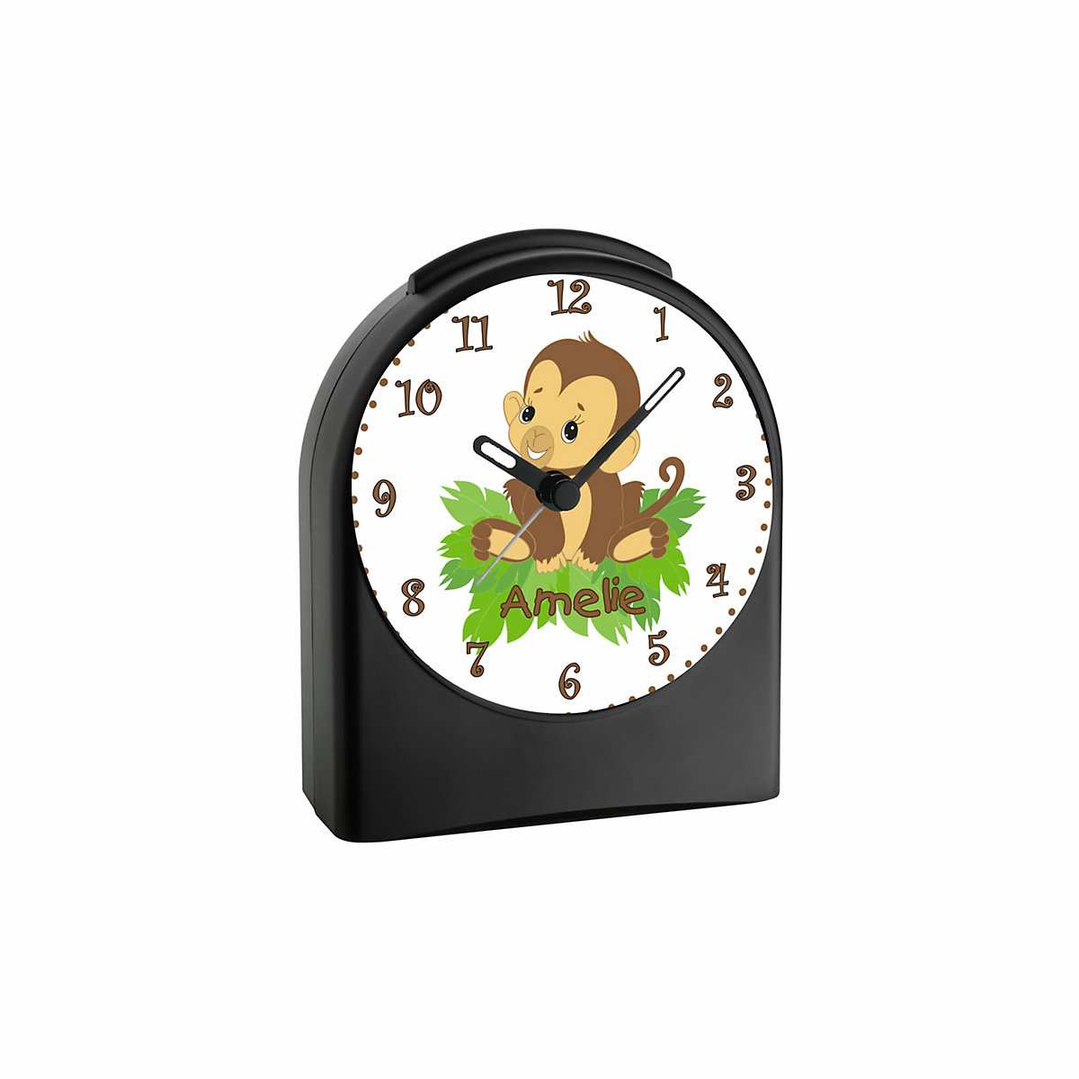 Kinder Funkwecker personalisiert mit Namen Affenbaby Atom-/Funkuhr, 12-Stunden-Anzeigeformat, Schlummerfunktion, Nachtlicht, Geräuschlos/Ohne Ticken