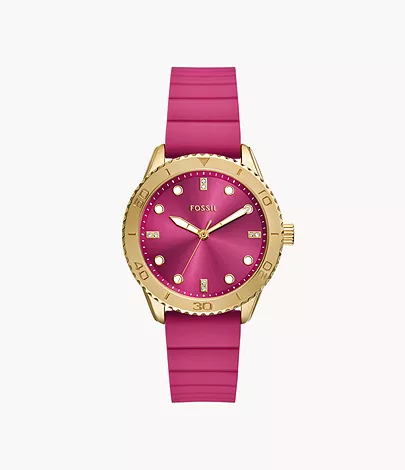 Fossil Outlet Uhr Dayle 3-Zeiger-Werk Silikon rosafarben