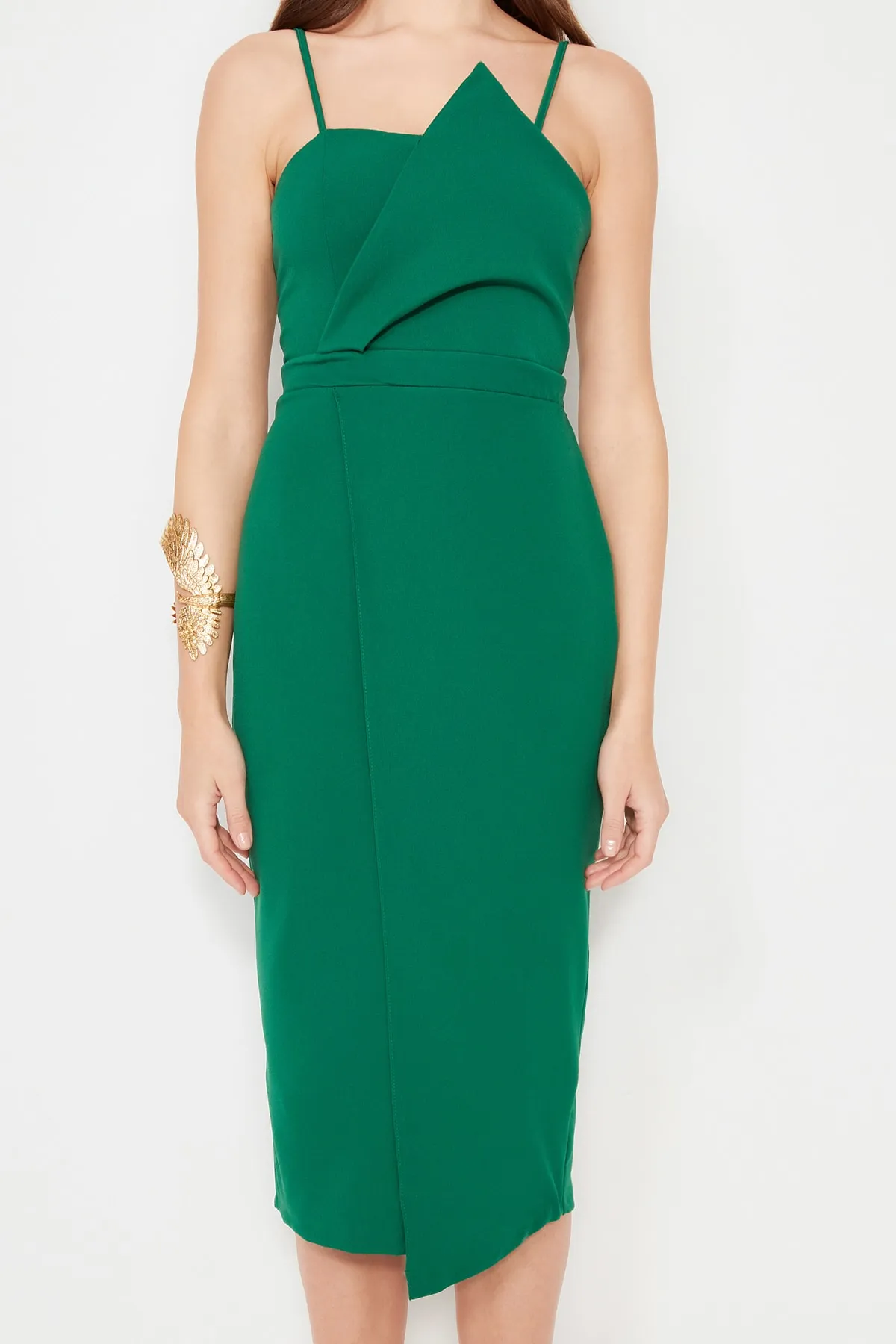 Trendyol Collection  Smaragdgrünes zweireihiges gewebtes Abendkleid TPRSS19FZ0136