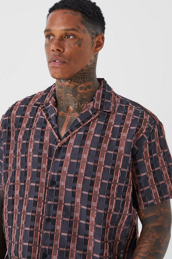Kurzärmliges transparentes Oversize Velour-Karohemd