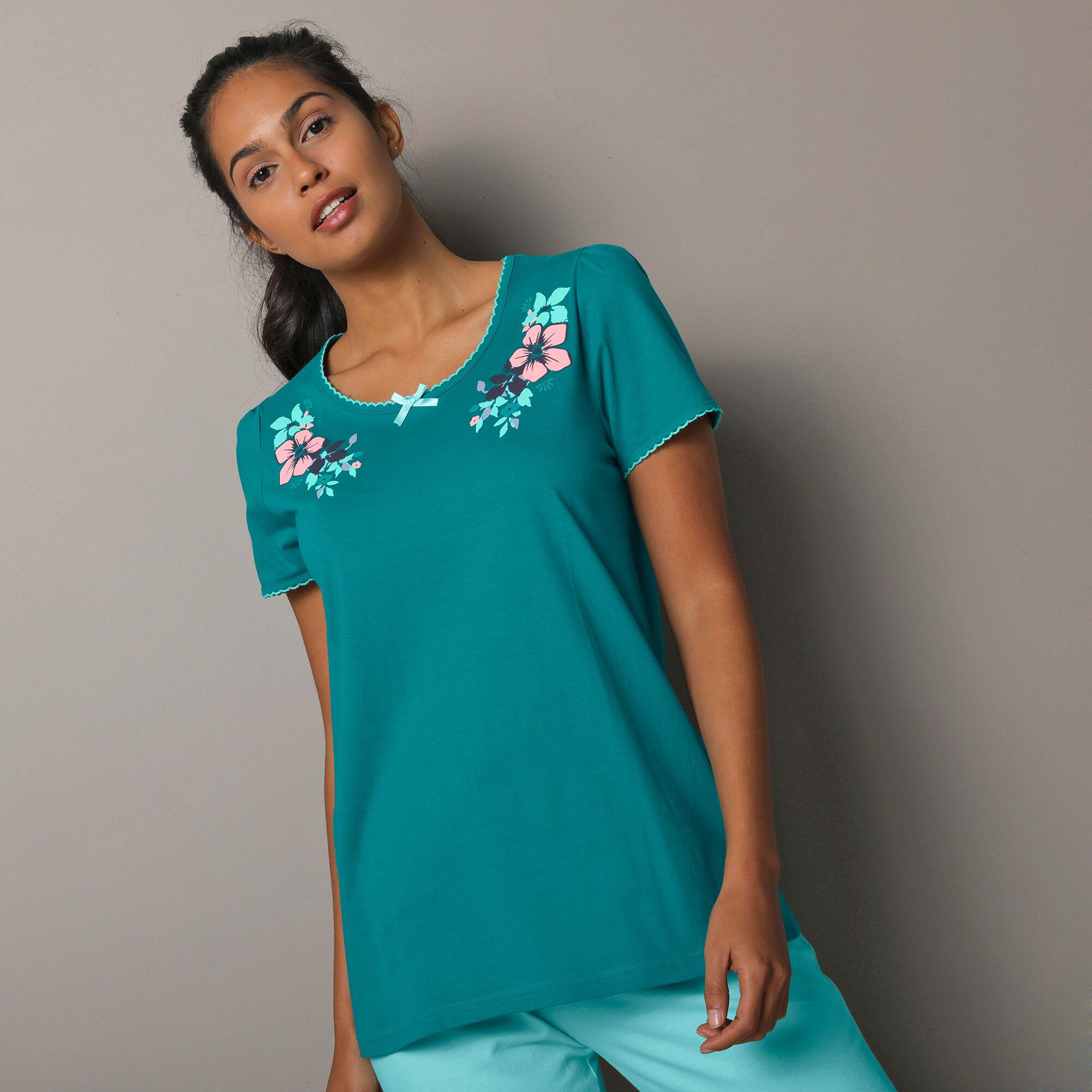 T-shirt encolure imprimée bucolique