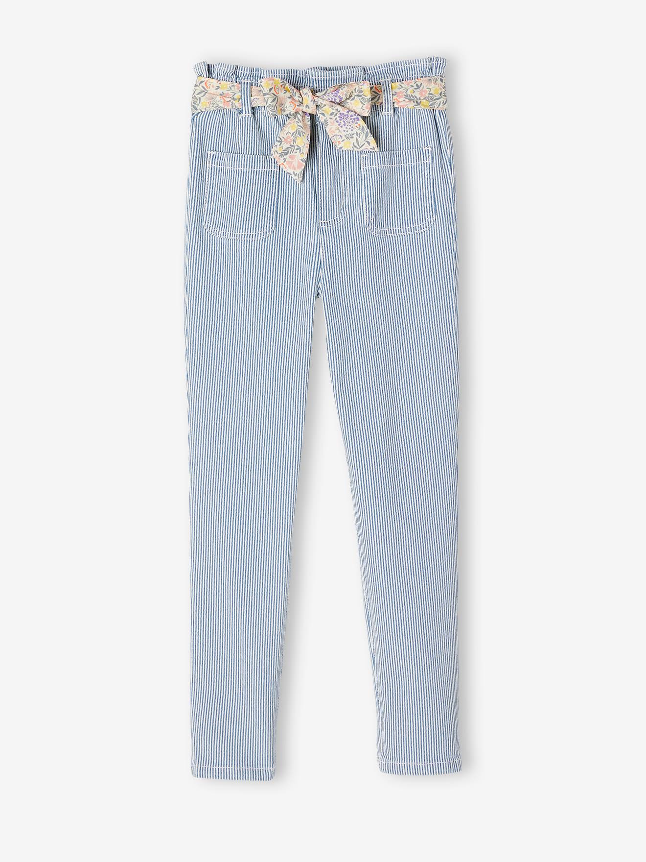 Vertbaudet Mädchen Paperbag-Hose - blau gestreift
