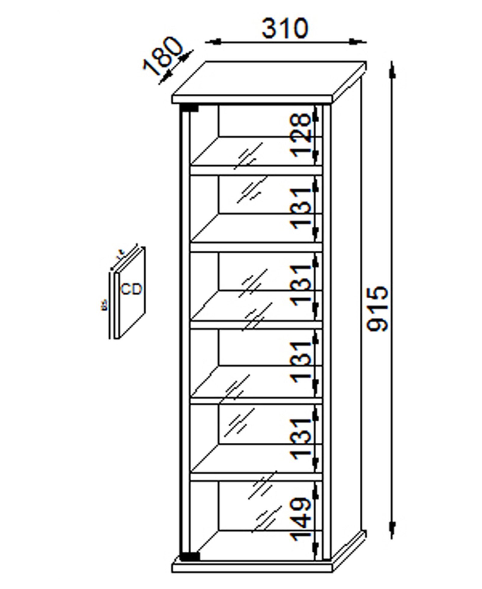 VCM CD-Regal Holz CD DVD Stand Regal Schrank Vetro Glastür, 1-tlg.