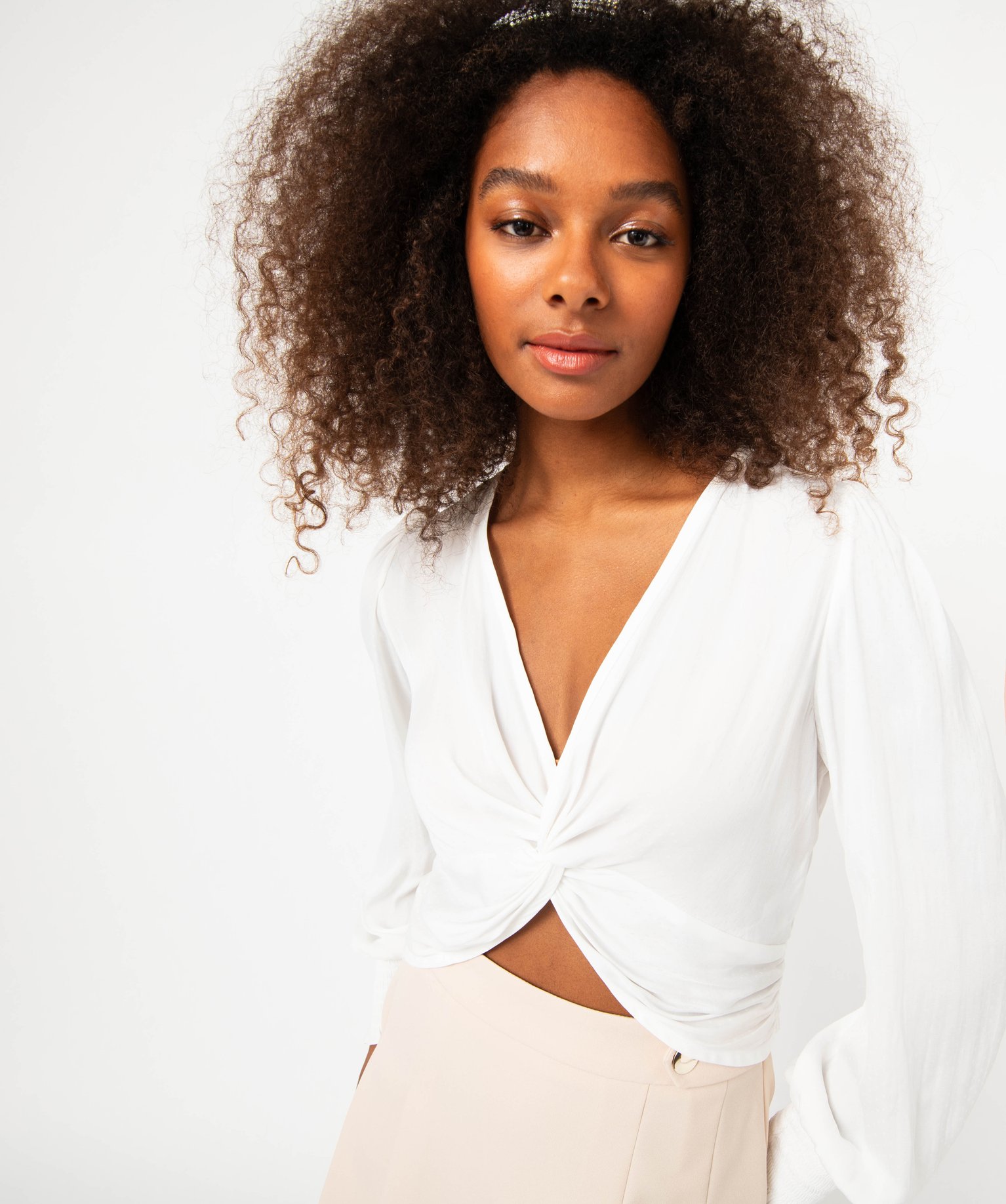 Blouse à manches longues effet drapé femme ecru | GEMO