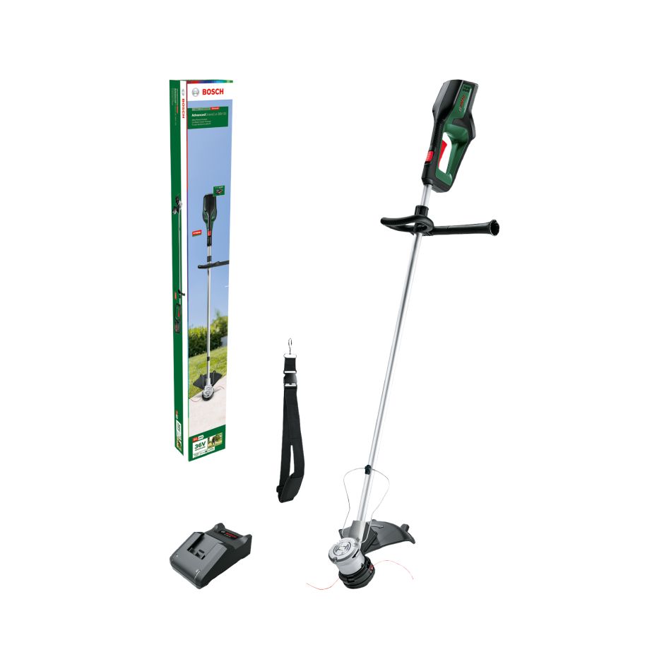 Desbrozadora inalámbrica Bosch Green 06008C1K00 AdvancedGrassCut 36V-33. Incluye 1 batería de 36V 2.0 Ah y cargador AL3620CV.