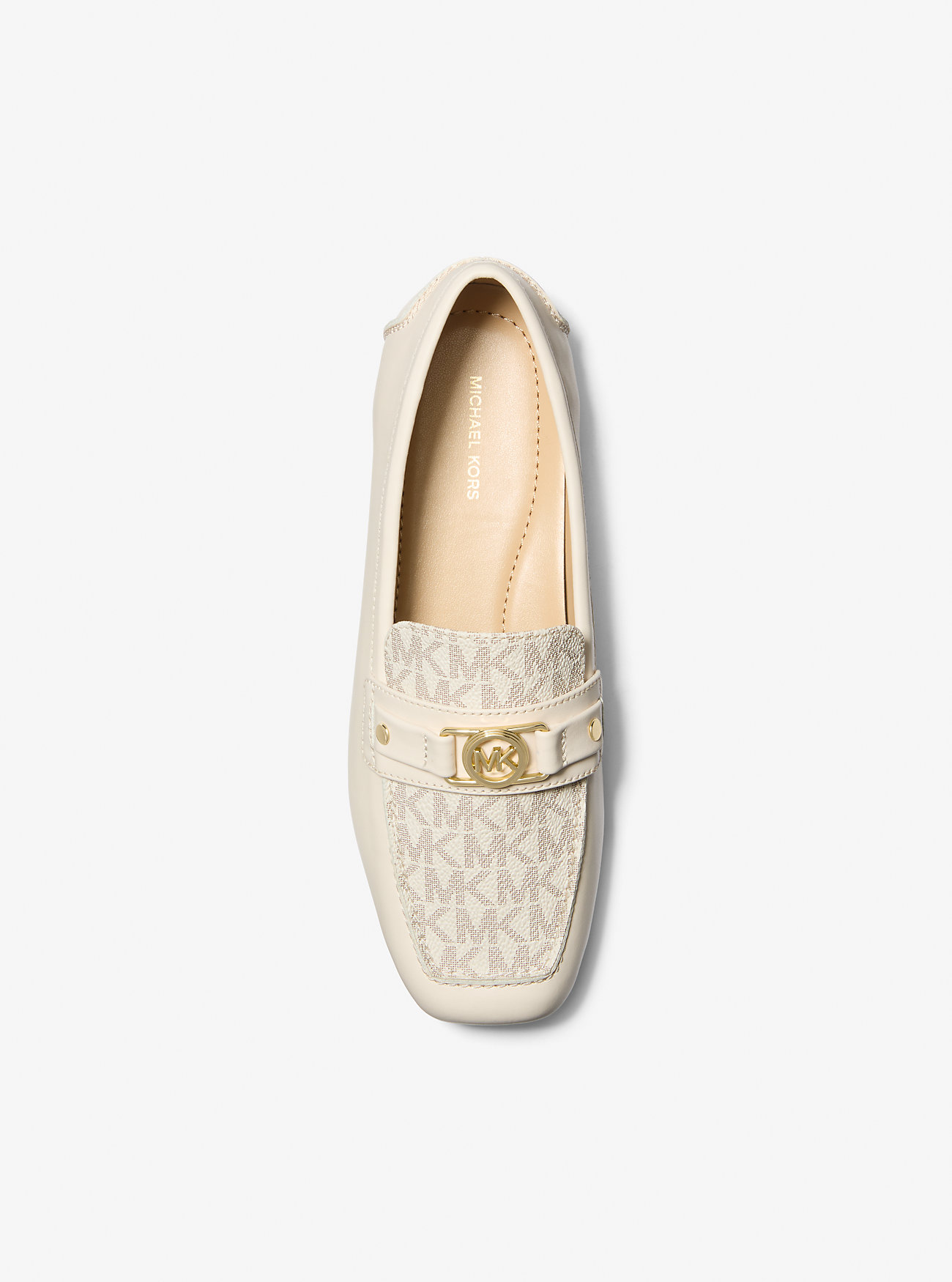 Mandy skinn- og signaturlogo-mokkasinloafer – VANILLA COMBO