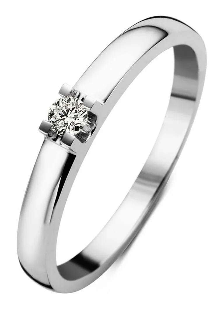Diamond Point Prstan iz belega zlata z diamantom, vzgojenim v laboratoriju, 0,08 ct. 0,08 ct diamant. Laboratorijsko vzgojen diamant.
