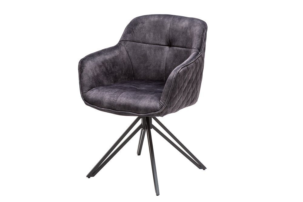 riess-ambiente Polsterstuhl EUPHORIA dunkelgrau / schwarz (Einzelartikel, 1 St), Esszimmer · Samt · Metall · mit Armlehne · 180° drehbar · Retro