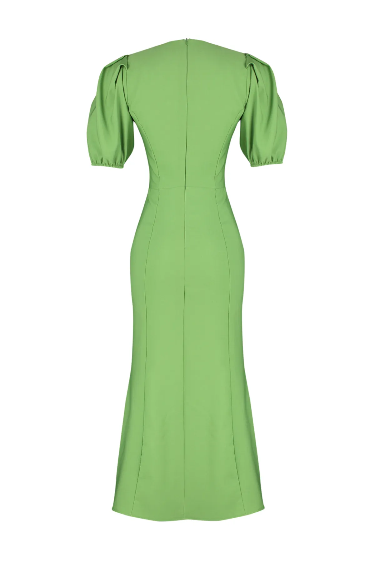 Trendyol Collection  Grünes Body-Wickel-Midikleid mit gewebten Ballonärmeln TWOSS24EL00502