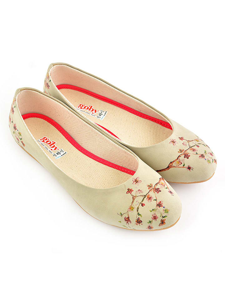 Goby Leder-Ballerinas in Beige/ Rot günstig kaufen