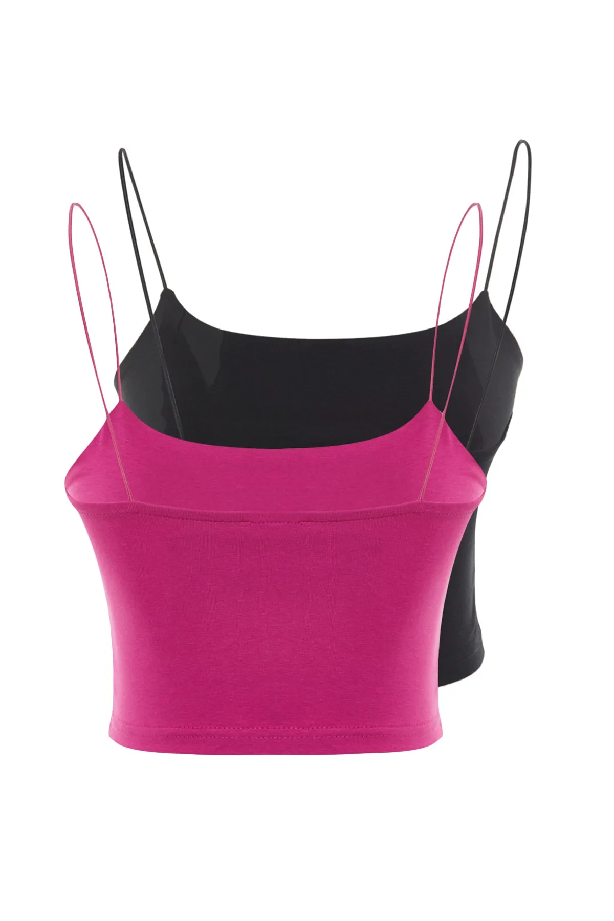 Trendyol Collection  Schwarz-rosa 2er-Pack Baumwoll-Tanktops mit Spaghettiträgern und flexiblem Strickmuster TWOSS21AL0196