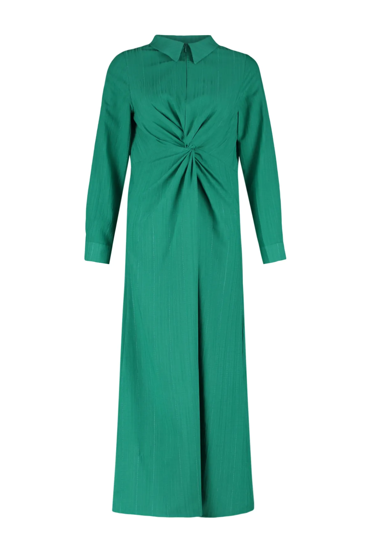 Trendyol Modest  Smaragdgrünes, detailliertes Webkleid mit Knoten vorne und Reißverschluss TCTSS23EB00137
