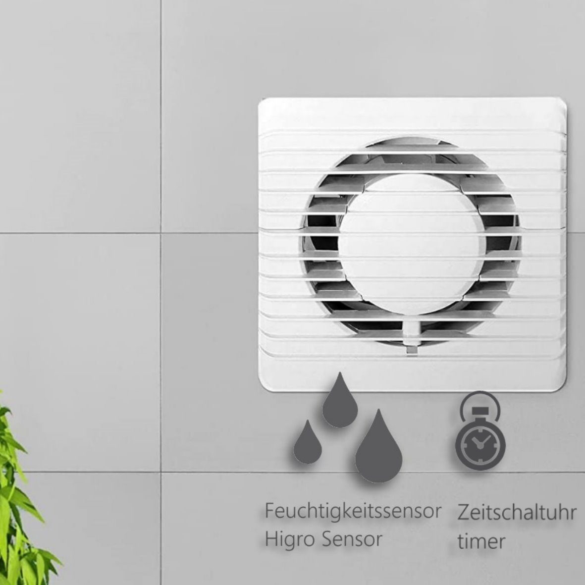 ADAKAT Wandventilator I Badlüfter 100mm I mit Zeitschaltuhr und Feuchtigkeitssensor