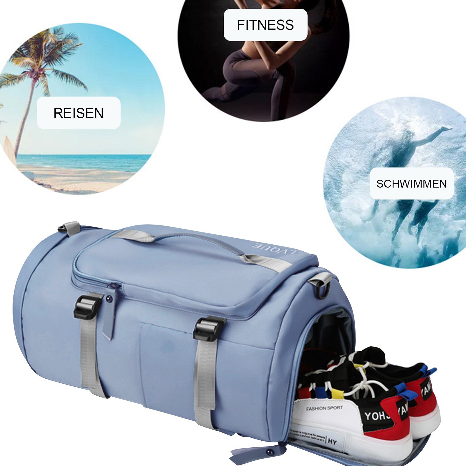OKWISH Reiserucksack Freizeitrucksack Sportrucksack Sporttasche Reisen Rucksack Reisetasche (Notebook Laptop Tasche Schule Uni Rucksack Handgepäck, Rucksäcke, Schulrucksack, Schultasche, mit Schuhfach und Nasstasche), für Weekender Schwimmen Yoga Rei
