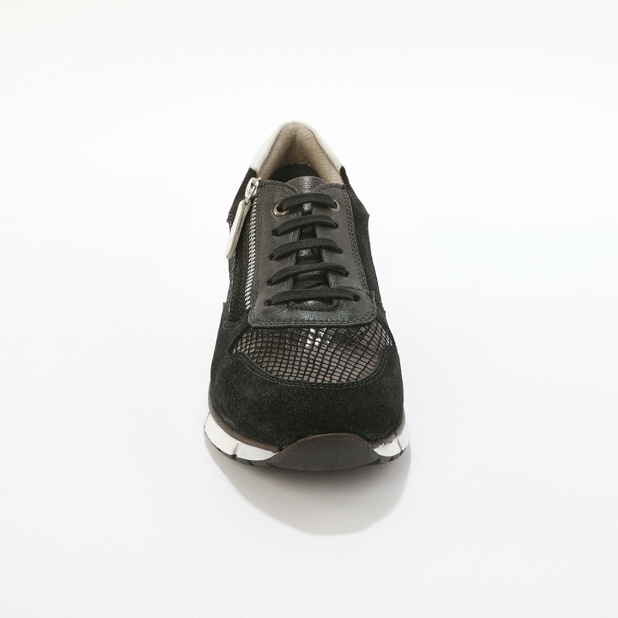 Baskets zippées en cuir empiècement python verni