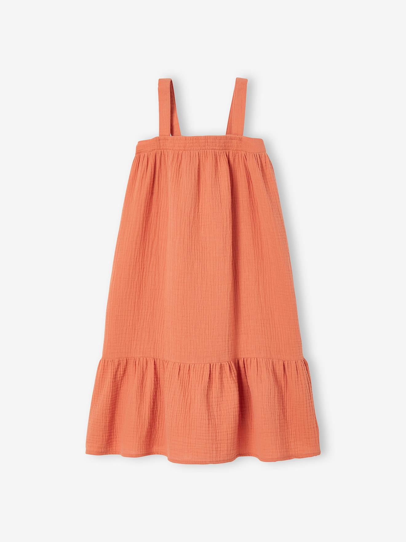 Vertbaudet Mädchen Maxikleid aus Musselin - orange