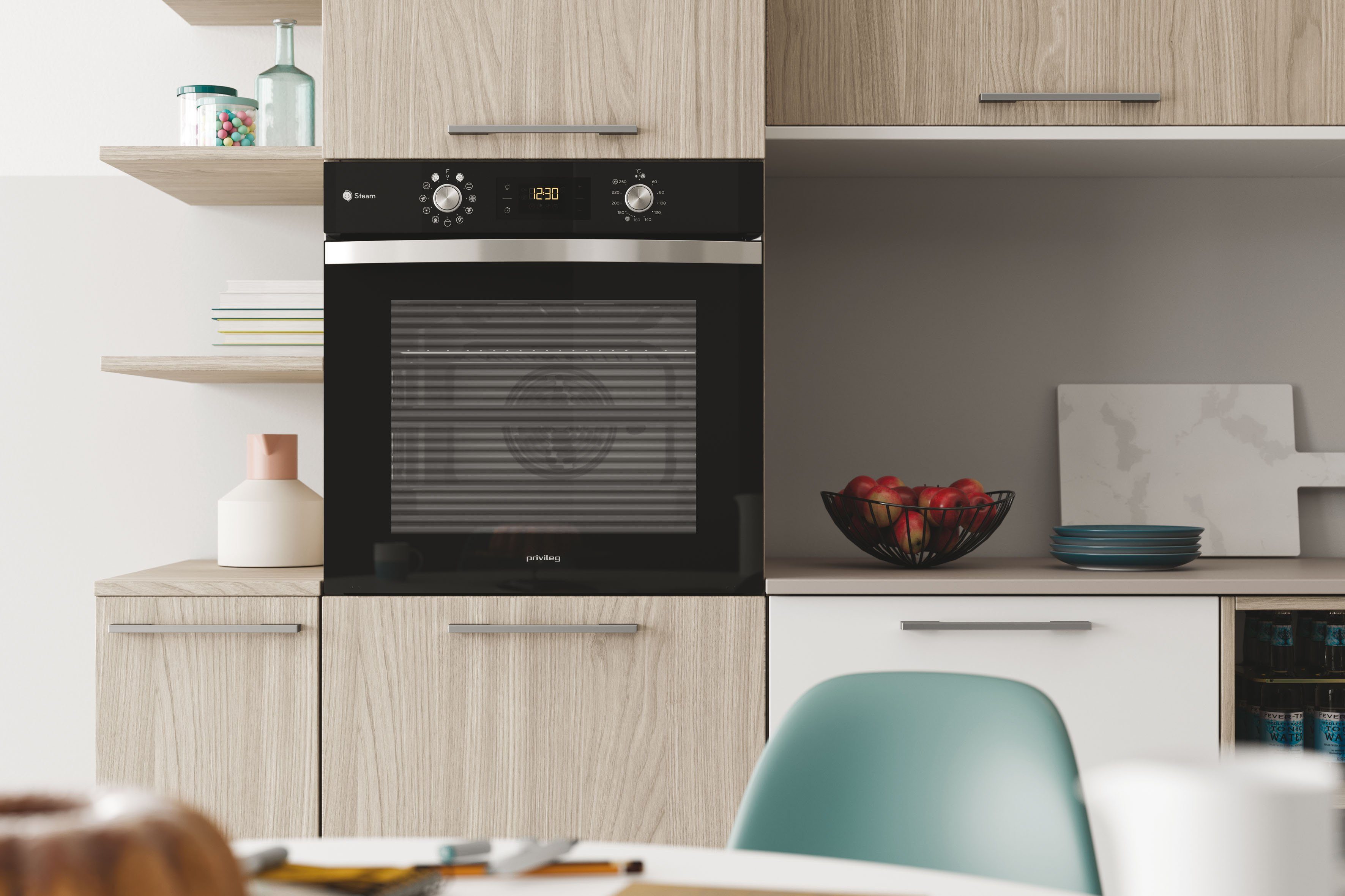 Privileg Backofen-Set BAKO Turn&Go Steam 600, mit Backauszug, Hydrolyse, mit Dampffunktion und Induktion
