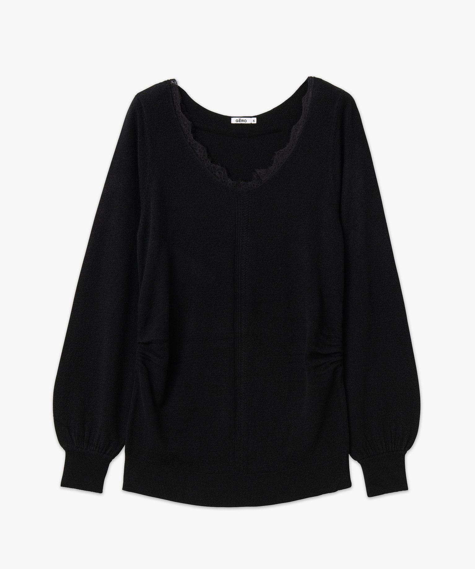 Pull de grossesse en maille fine avec col V en dentelle noir | GEMO