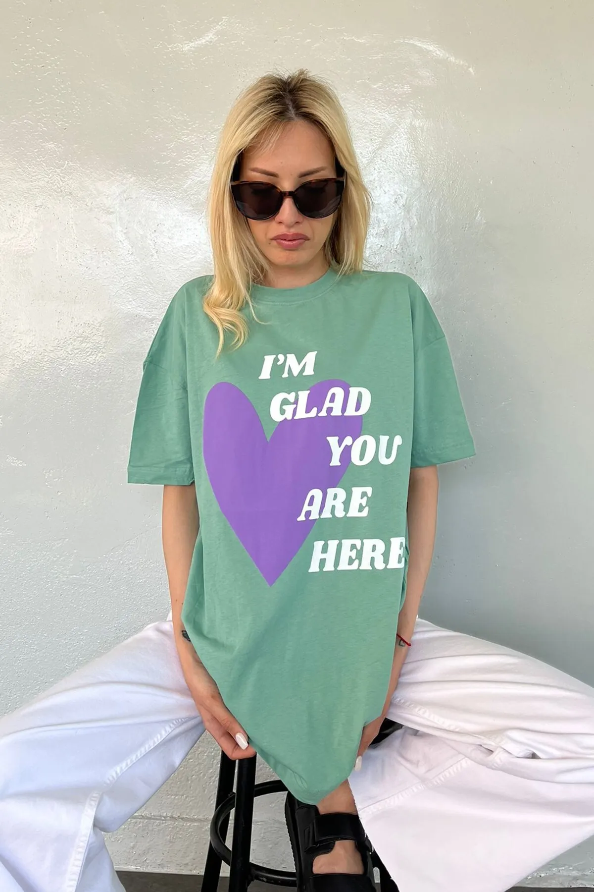 Madmext  Mad Girls Grün bedrucktes T-Shirt Mg1202