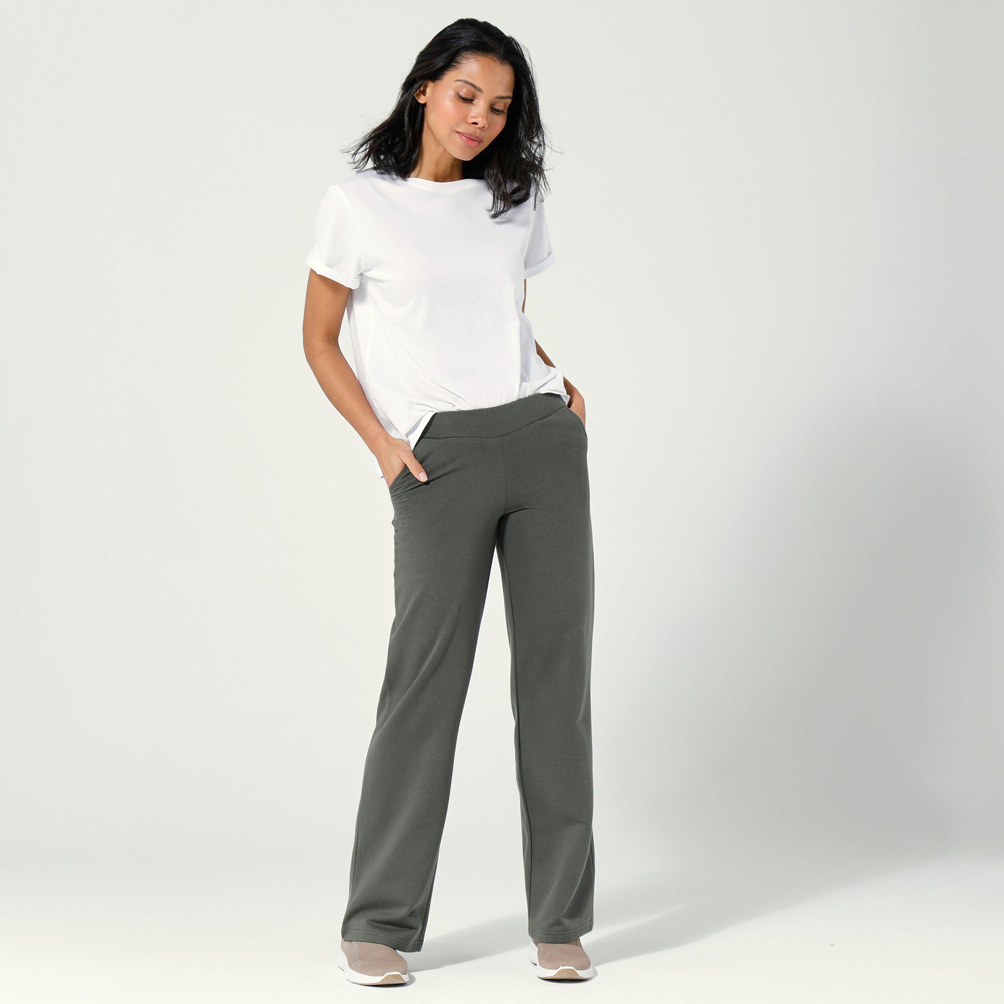 Pantalon coupe large molleton taille élastiquée