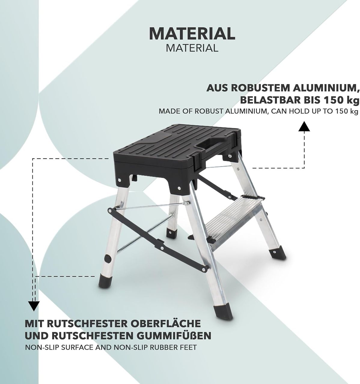 Kraft Werkzeuge Trittleiter zweistufig mit Werkzeugbox