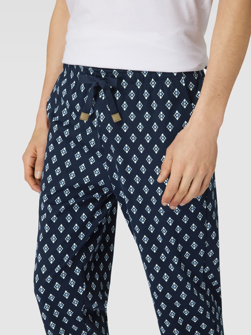 Pyjama-Hose mit Allover-Muster in dunkelblau