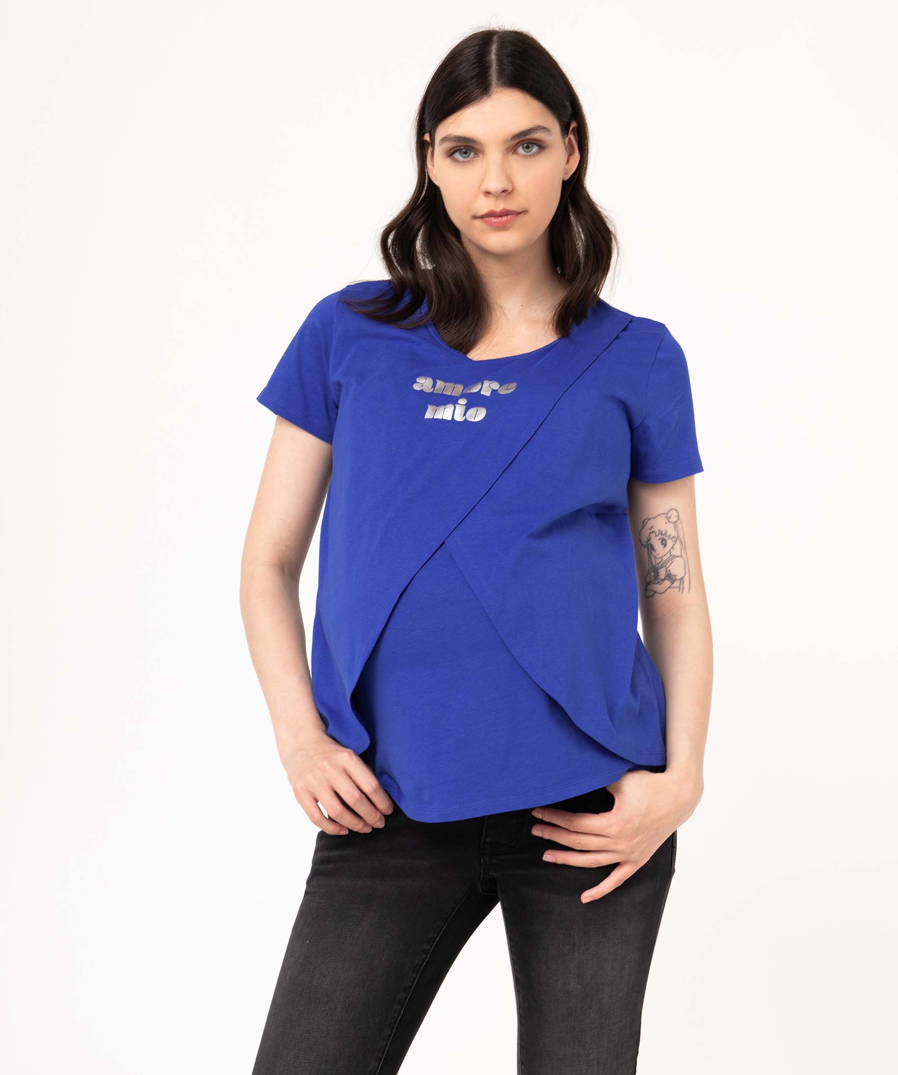 Tee-shirt de grossesse et d'allaitement à motifs noir | GEMO