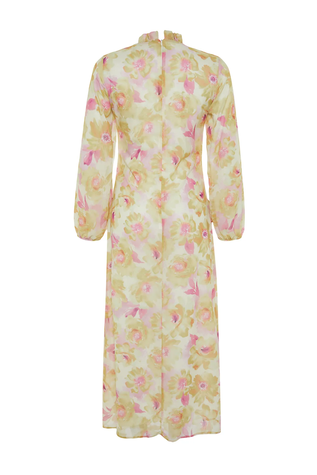 Trendyol Modest  Grüner Blumenrock, gerüschtes, gefüttertes Kleid aus gewebtem Chiffon TCTSS24EB00036