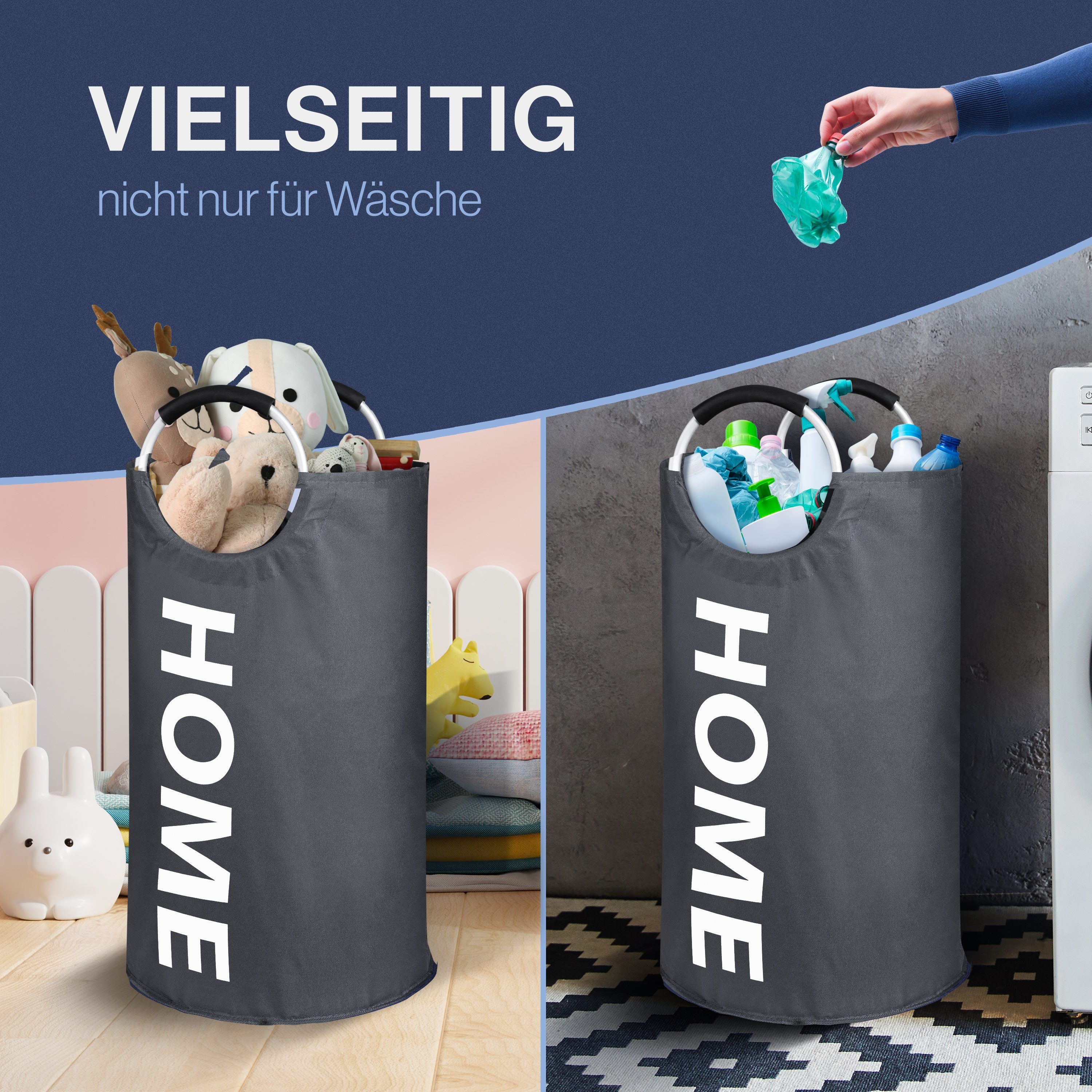 WELLENBORG Wäschetonne & Aufbewahrungskorb 82L Tragbar mit Griff -