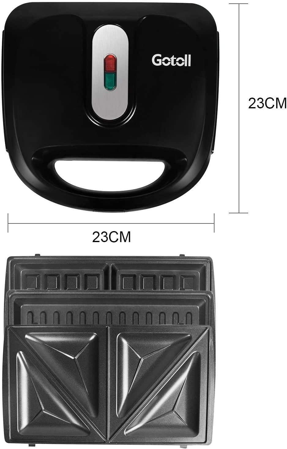 Gotoll 3-in-1-Sandwichmaker HS120N, 750 W, Waffeleisen Sandwichtoaster, Grill wechselplatten, schwarz