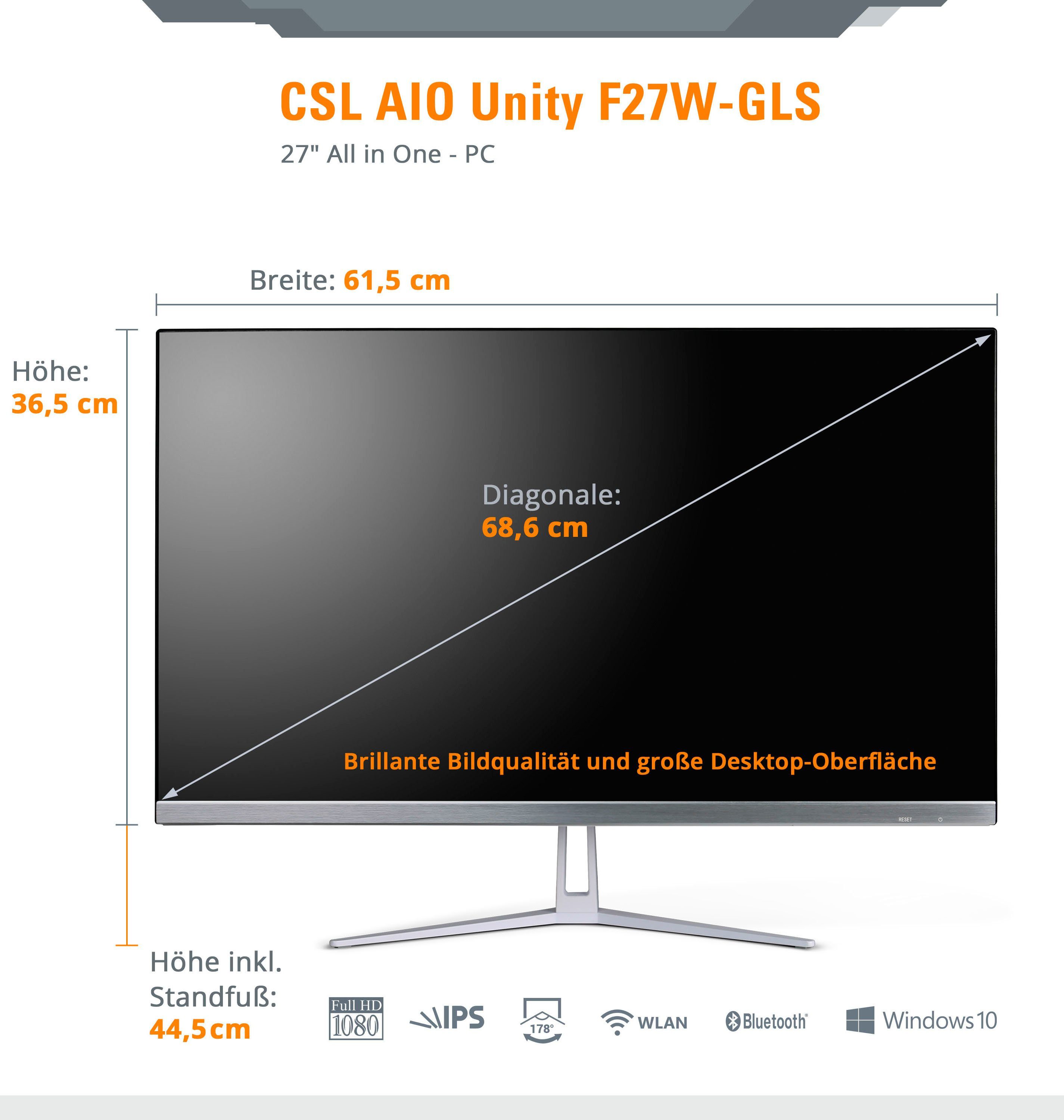 CSL Unity F27-GLS mit Windows 10 Pro All-in-One PC (27 Zoll, Intel® Celeron Celeron® N4120, UHD Graphics 600, 8 GB RAM, 128 GB SSD)