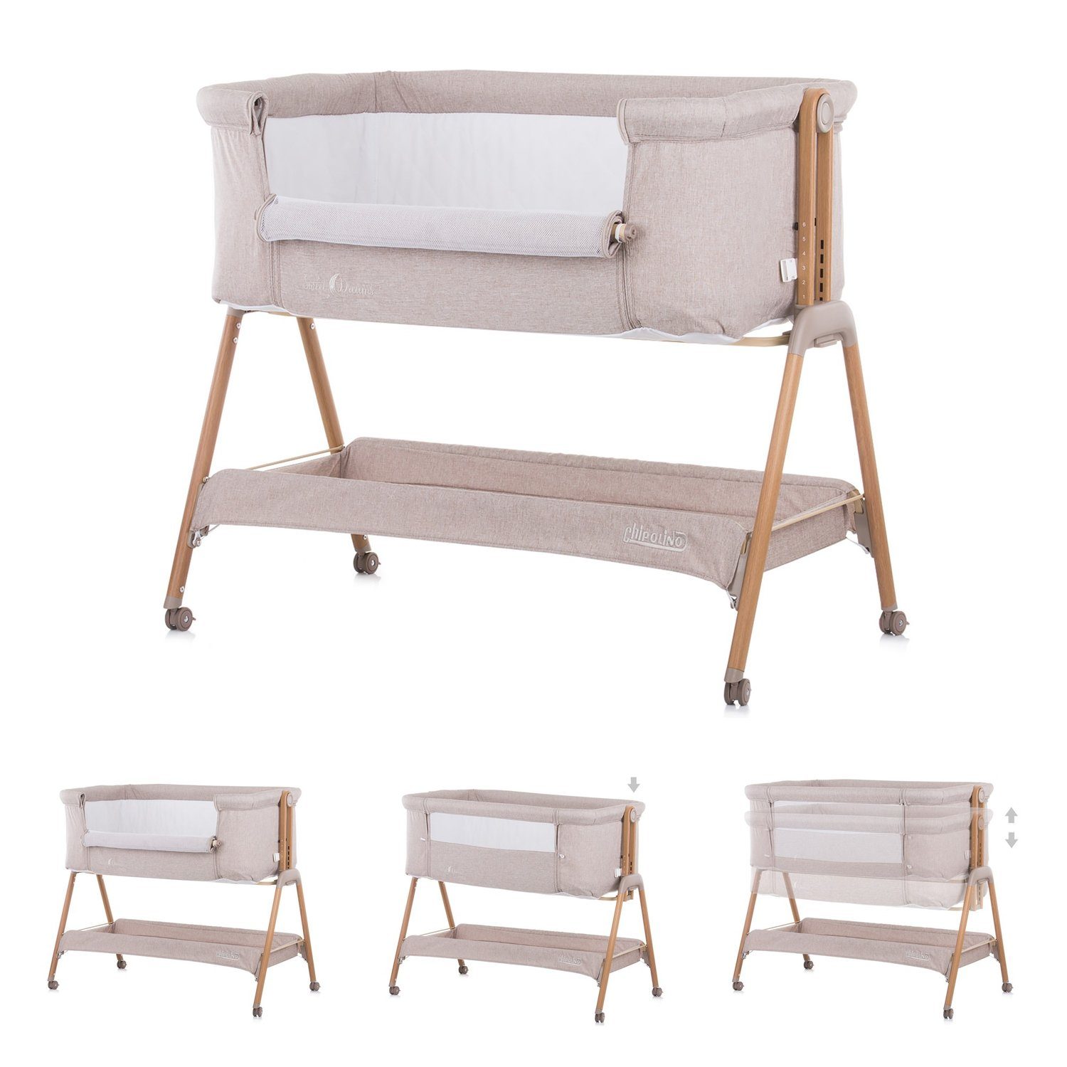Chipolino Komplettbett Babybett Sweet Dreams Rollen, Beistellbett, Matratze, Anti-Reflux