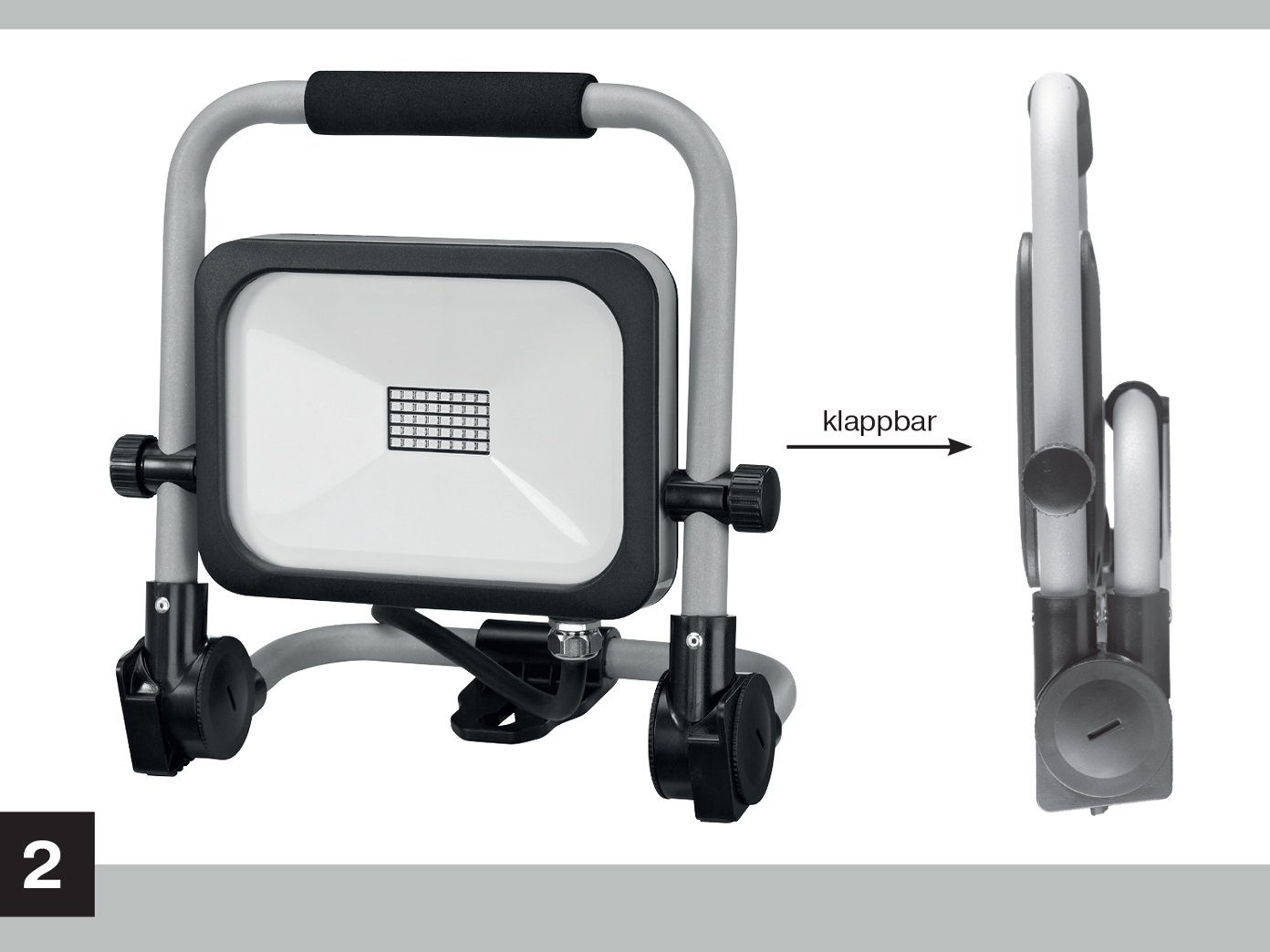 REV Baustrahler, LED fest integriert, Tageslichtweiß, LED Werkstattlampe, Arbeitslampe Handlampe Bauleuchte IP 54, 20 Watt